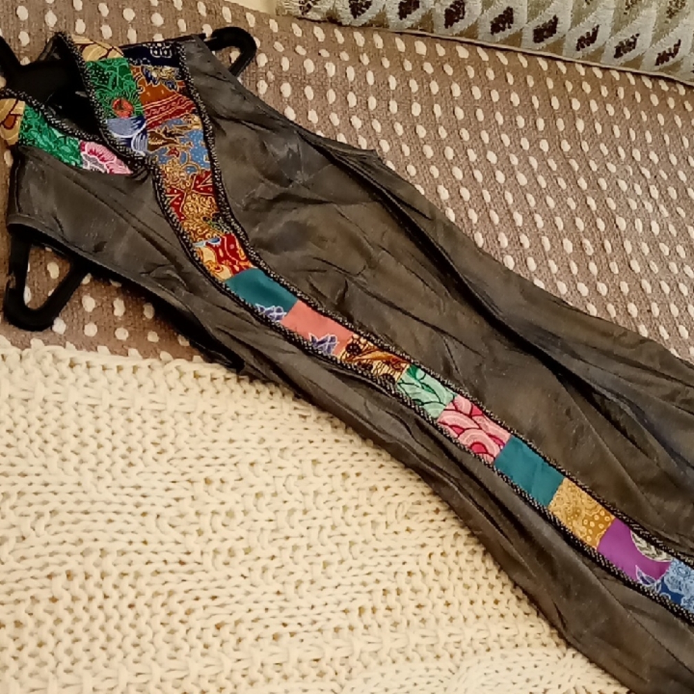 Stretchy Silver Grey Metallic Chinese Style Dress W/ Beads & Patchwork NWT